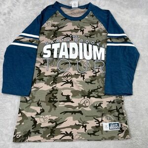 Garth Brooks Camo Stadium Tour Raglan Large Blue Green Womens Concert Tee Sporty